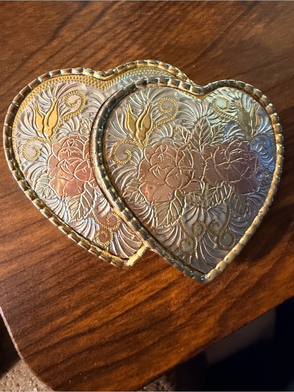 Vintage western USA double heart-shaped belt buckle